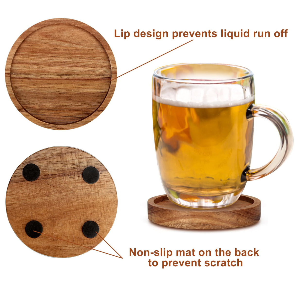 4 Pcs Farmhouse Wooden Coasters with Holder Cute Wood Drink Coaster Set Outdoor Beer Coaster Home Decoration Coffee Table Decor Gift Beverage Cup Coasters Bar Dining Table Accessories Modern Coasters Renawe