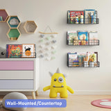 Wall Mounted Metal Kids Bookshelf - Wall Book Shelf for Kids Rooms, Hanging Book Baskets Organizer for Room Decor, Nursery Classroom Home Floating Bookshelves Set of 4 MFTEK