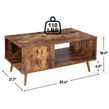 SUPER DEAL 2 Tier Wooden Coffee Table with Storage for Living Room, Modern Mid-Century Accent Furniture Space Saving Rectangle Industrial Cocktail Table for Bedroom Apartment, 40 inch Rustic Brown SUPER DEAL