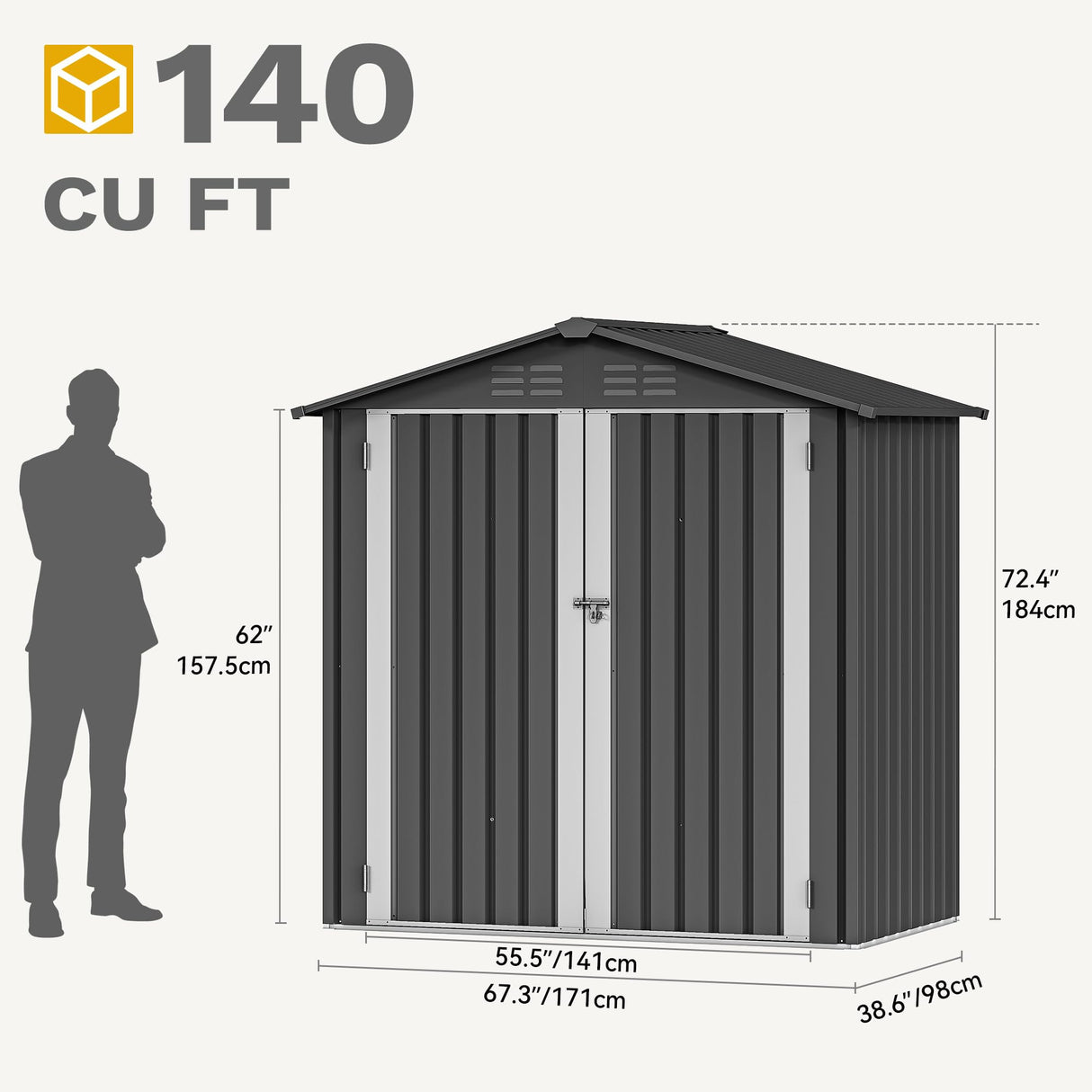 DWVO 6x4ft Outdoor Storage Shed, Weatherproof Tool Shed w/Locking Entry & Ventilation for Grass Cutter, Bike, Equipment, Courtyard, Garden (Dark Gray) DWVO