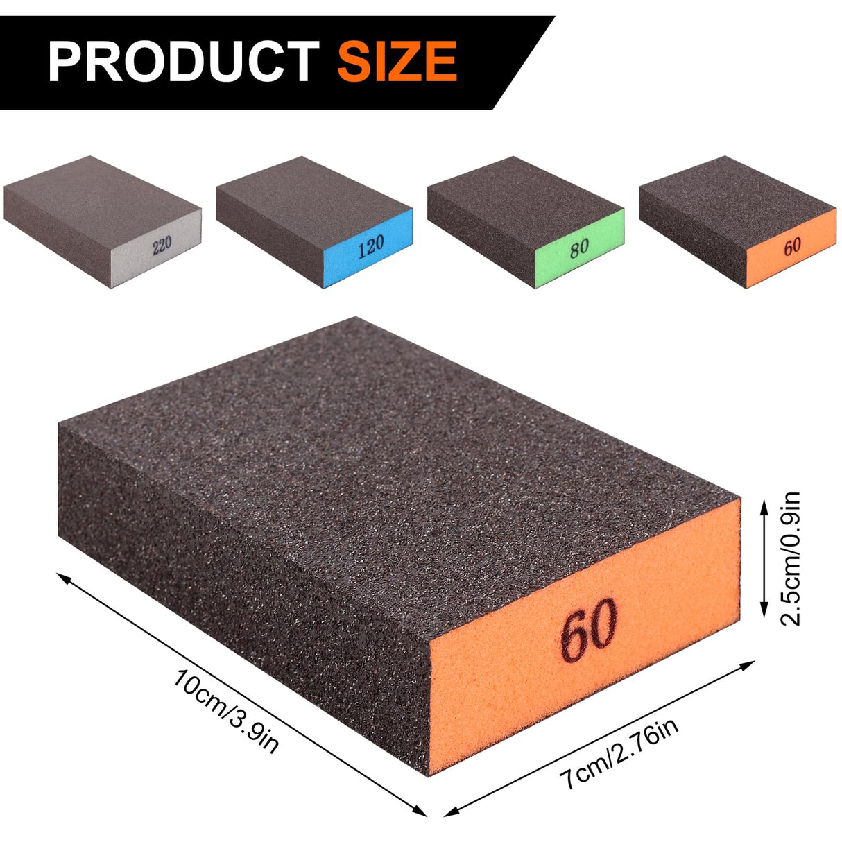 Romeda 8-Pack Sanding Sponge, Four Grits Per Pack 60/80/120/220, Washable and Reusable Handmade Sandpaper Block, Drywall Sandpaper Blocks for Wooden Drywall Sheetrock and Metal Glazing Romeda