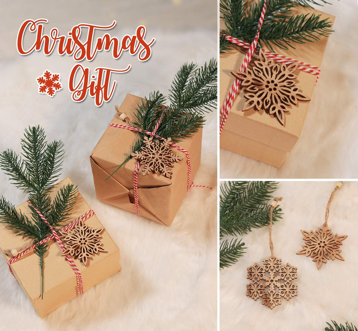 ilauke 12pcs Wooden Snowflakes Decorations 3 inch Christmas Ornaments Wood Hanging Ornament Rustic Farmhouse Christmas Craft Supplies ilauke