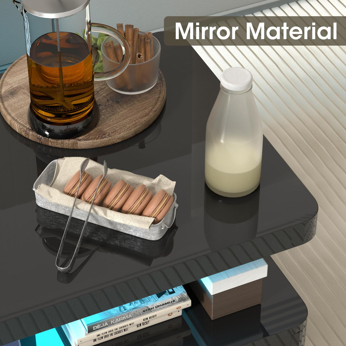 Breezestival 40'' Modern LED Coffee Table with 16 Colors Lights, Double-Layer Design for Living Room, Black Breezestival