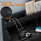 Yeyawomy 9 Drawer Dresser with Led Light and Charging Station, Anti-tip Chest of Drawers, Black Long Wood Dresser for Bedroom, Entryway, Hallway, Entryway, and Living Room Yeyawomy