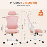 Sweetcrispy Office Computer Desk Chair, Ergonomic High-Back Mesh Rolling Work Chairs with Wheels and Adjustable Headrests, Comfortable Lumbar Support, Comfy Flip-up Arms for Home,Bedroom,Study, Pink Sweetcrispy