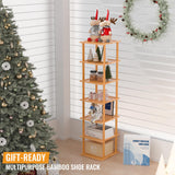 Bamboo Free Standing Shoe Rack Shelf Multi Tier Tall Wooden Stackable Shoes Rack Organizer for Closet Front Door Entrance Narrow Vertical Shoe Storage Rack for Corner Stand (Nature, 7 Tiers) MHXW SXPN