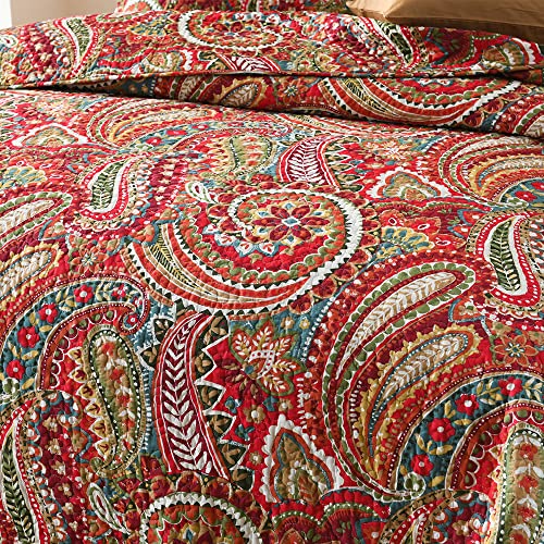 ENASAL Cotton Bedspread Quilt Sets, Reversible Bedding Coverlet Sets Comforter, Floral Paisley Bedspread (Red, King Size) ENASAL