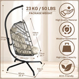 Chihee Egg Chair with Ultra Strong Stand and Cushion Foldable Wicker Rattan Hanging Chair Indoor Outdoor Patio Lounging Chair 330 lbs Capacity Balcony Porch Bedroom Garden Chihee