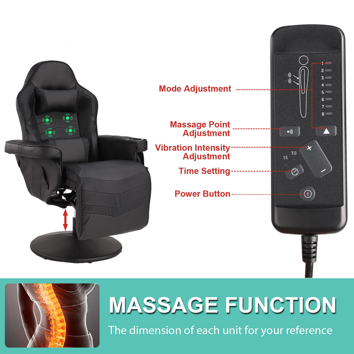 LVUYOYO Reclining Gaming Chair, Gaming Chair with Footrest and Massage, High Back PU Leather Gaming Recliner w/Adjustable Height, Swivel Game Chair with Lumbar Support, Cup Holder, Headrest LVUYOYO