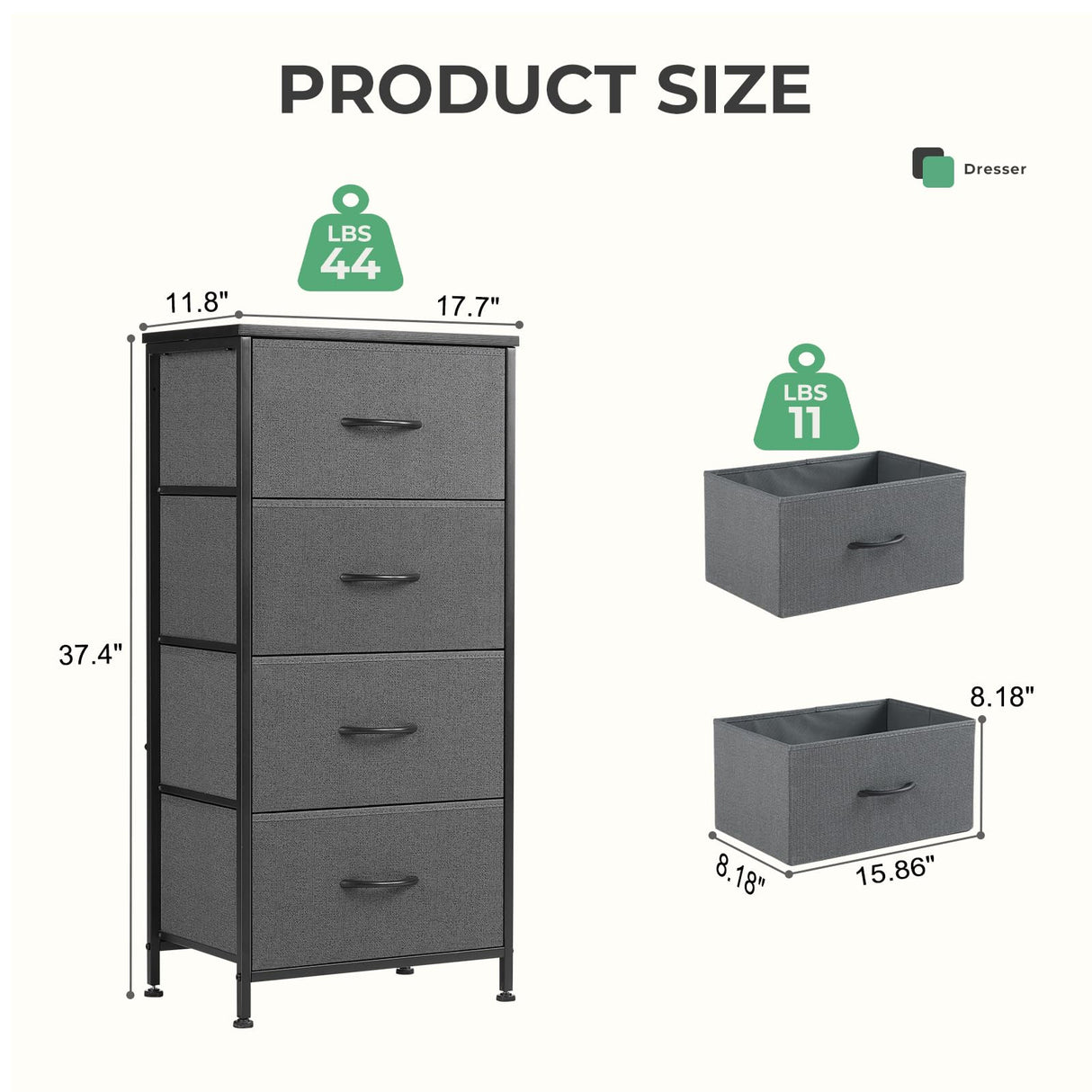 Atilioo Dresser for Bedroom with 4 Drawers, Anti-Tip Tall Fabric Chests Storage Organizer Tower Furniture with Wooden Top Metal Frame for Clothes, Closet, Living Room, Hallway, Entryway Atilioo