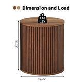 AVZEAR Small Round Side Table Fluted Night Stand Set of 2, Mid Century Modern End Table with Storage, Circle Bedside Tables Wood Nightstands for Small Spaces, Living Room, Bedroom (Walnut) AVZEAR