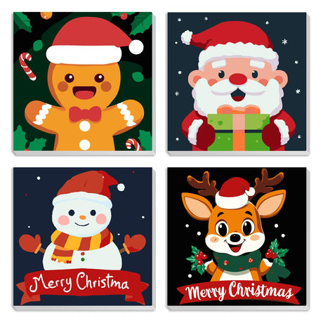 MXJSUA 4 Pack Framed Canvas Paint by Numbers for Kids Adults, Christmas Snowman Deer Paint by Numbers Kit for Children Beginners, DIY Acrylic Painting Craft Kits for Home Wall Decor, 8x8 inch MXJSUA
