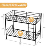 Bonnlo Bunk Bed Twin Over Twin with 13 inches Tall Guardrail, Metal Twin Bunk Bed with Flat Rungs Design,No Boxing Spring Needed, Black Bonnlo