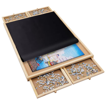 Redipo 1500 Pieces Wooden Jigsaw Puzzle Board with 4 Drawers for Storing Puzzles, 26” x 35” Large Portable Jigsaw Puzzle Table with Puzzle Cover, Non-Slip Plateau Work Surface for Adults and  - WoodArtSupply