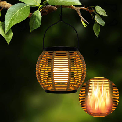 Larekook Solar Lanterns Outdoor Waterproof - Natural Rattan Bamboo Solar Powered Lantern, Dancing Flickering Flame Outdoor Table LED Lamp Auto On/Off Dusk to Dawn for Desk Patio Porch Yard Garden