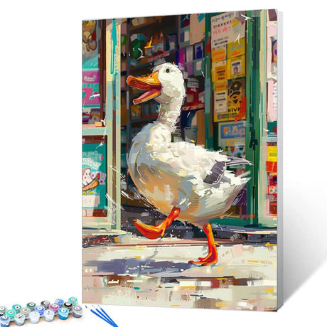 Tucocoo Cute White Duck Paint by Number Kits Grocery Store Canvas Acrylic Paint DIY Oil Painting for Students, Adults Room Funny Colorful Graffiti Style Wall Decor Gift 16x20In Duckling (Frameless) Tucocoo