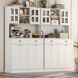 Double Tilt Out Trash Can Cabinet, 68" Tall Kitchen Pantry Storage Cabinet with 2 Drawers & Hutch & Microwave Coffee Stand, Freestanding 20 Gallon Trash Recycling Cabinet, Hidden Garbage Can Cabinet Auromie