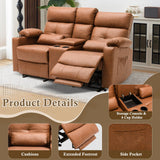 PALLOME Power Loveseat Recliner Sofa with Console, Loveseat Reclining Sofa with Heat & Massage, Home Theater Seating with Lumbar Pillow for Living Room, RV Recliner Loveseat(PU, Yellowish Brown) PALLOME