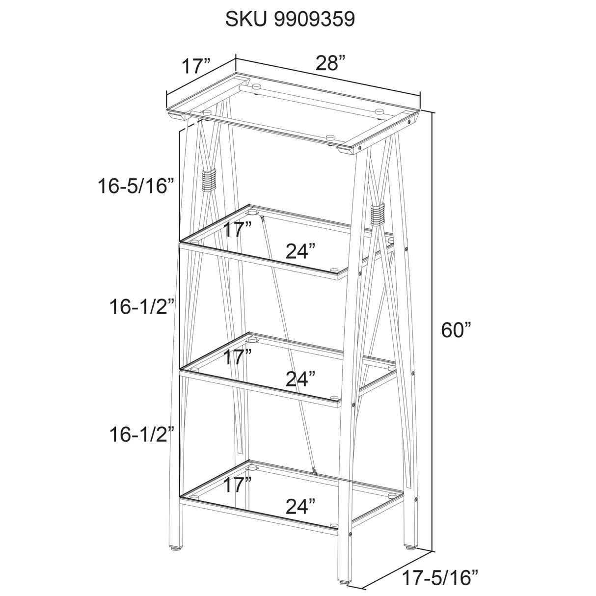 Realspace® Vista 60"H 4-Shelf Glass/Metal Bookcase, Clear/Silver Realspace