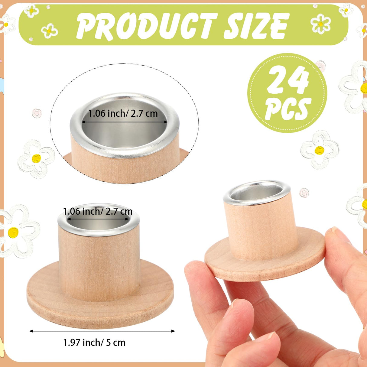 Havawish 24 Pcs Unfinished Blank Wooden Candlestick Holders Bulk Taper Candle Holders with Metal Candle Cups DIY Painting Decor for Wedding, Party Table Dining Decor Havawish