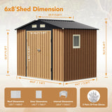 Panovue 8X6 FT Garden Storage Shed with Lockable Door,Steel Tool Shed with 1 Clear Window, Anti-Corrosion Metal Shed for Backyard Patio Lawn (Wood Panels & Frame Floor Not Included)(Light Wood Grain) Panovue
