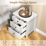 Giantex Nightstand with 3 Drawers, Wooden Side End Table with Solid Wood Legs, Retro 3-Drawer Bedside Table Night Stand for Bedroom Home Office Small Space, Easy Assembly, White Giantex