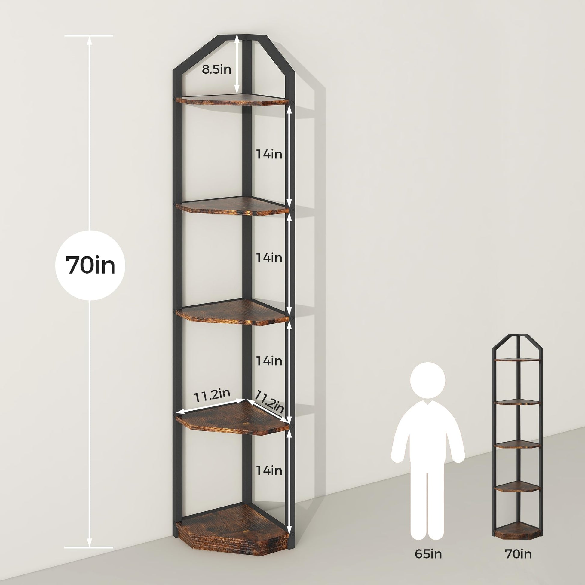 Rustic Brown 5-Tier Corner Bookshelf & Plant Stand by Fun Memories - WoodArtSupply