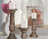 Candle Holders for Pillar Candles (Grey Wash, Set of 3) - Mangowood Candle Stand - Farmhouse Wooden Candle Holders Pillar Leaf Design - Candle Holder Decor for Table Centerpiece - 6”, 9”, 12” The Wooden Town