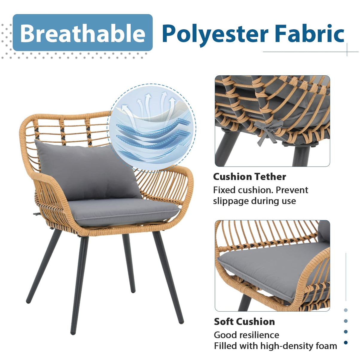 JOIVI 5 Piece Patio Bistro Set, Wicker Outdoor Patio Set with Upgraded Chairs and Ottomans, Round Glass Top Coffee Side Table, Patio Rattan Conversation Set for Balcony, Lawn, Garden, Backyard, Gray JOIVI