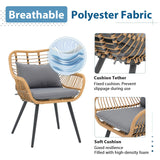 JOIVI 5 Piece Patio Bistro Set, Wicker Outdoor Patio Set with Upgraded Chairs and Ottomans, Round Glass Top Coffee Side Table, Patio Rattan Conversation Set for Balcony, Lawn, Garden, Backyard, Gray JOIVI