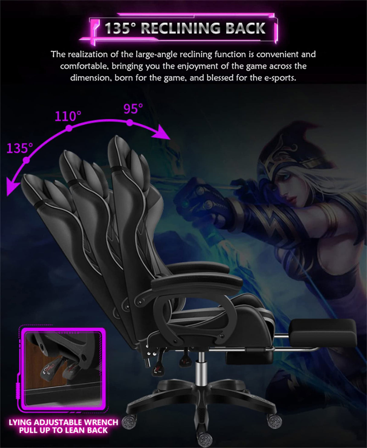 WZDHYYWS Gaming Chair with Speakers and Massage Computer Gaming Chair with LED RGB Lights and Footrest High Back Ergonomic Video Game Chair with Adjustable Lumbar Support for Adults,Red WZDHYYWS