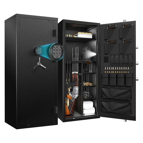 Large Rifle Safe, 30 Gun Safe for Rifle and Shotgun/Rifle Pistol Rack/Storage Pocket/Removable Shelf/Silent Mode/External Battery/Key/LED,180° Open Door Panel Organizer Unassembled Gun Safe TTSITG