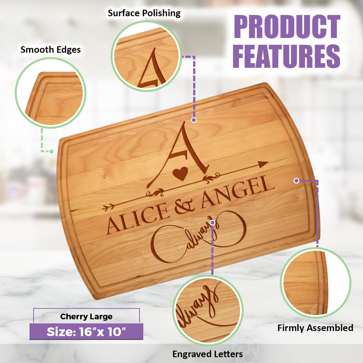 Tayfus Engraved Personalized Wood Cutting Boards - Serving Block Made For Great Custom Gifts - Best Christmas, Wedding, Anniversary, Bridal Shower, Housewarming, New Home Gift Idea. Handcrafted in USA Tayfus