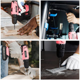 Jar-Owl 21V Pink Drill Set Tool Kit Set Power Drill for Women DIY with Storage Bag Tool Box,350 in-lb Torque, 0-1350RMP Variable Speed, 10MM 3/8'' Keyless Chuck, 1.5Ah Li-Ion Battery for Home Tool Kit jar-owl