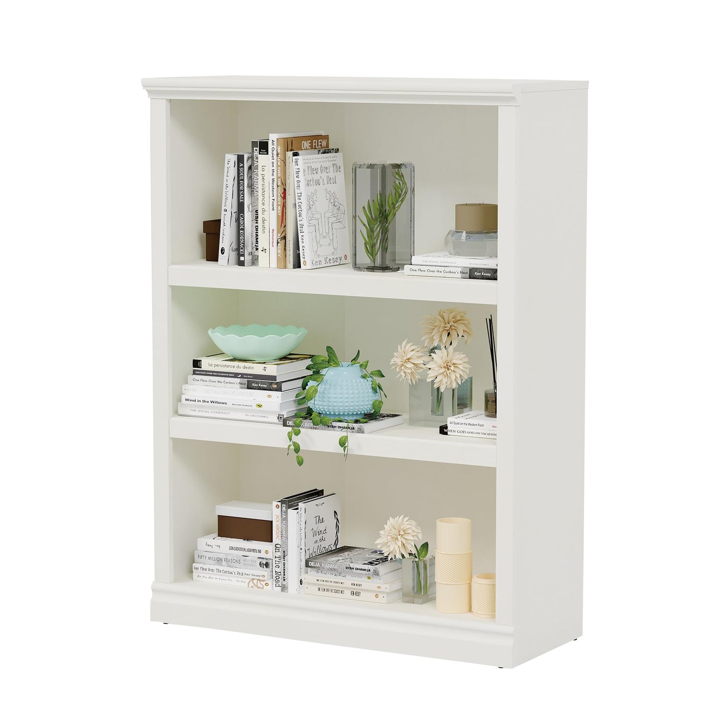 Bevfint Bookcase, Open Storage Book Cases/Shelves, Floor Standing Indoor Furniture 3 Shelf Book case for Farmhouse Library Office Bedroom Kids, White - 3 Tier - WoodArtSupply