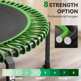 BCAN 560 LBS Soft Land Mini Trampoline, 48" Fitness Trampoline, 1 Sets of Bungees, T Shape Adjustable Foam Handle, Stable, Quiet Exercise Rebounder for Kids Adults Indoor/Garden Workout-48IN-1-GREEN BCAN