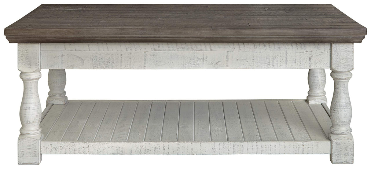 Signature Design by Ashley Havalance Farmhouse Lift Top Coffee Table with Fixed Shelf and 2 Hidden Storage Trays, Gray & White with Weathered Finish Signature Design by Ashley