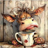 nekpiahu Cow Diamond Art Painting Kits for Adults,Diamond Painting Kits for Beginners 5D Animal Full Drill Diamond Dots,A Cup of Cafe in The Morning Gem Crafts for Adults Home Decor 12x12inch nekpiahu