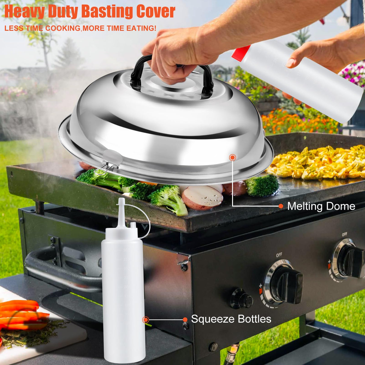 RINPIR 42pcs Griddle Accessories Kit for Blackstone, Flat Top Teppanyaki Spatula Set with Enlarged Spatulas, Melting Dome and Burger Press, Professional Hibachi Tools Gifts for Outdoor BBQ RINPIR