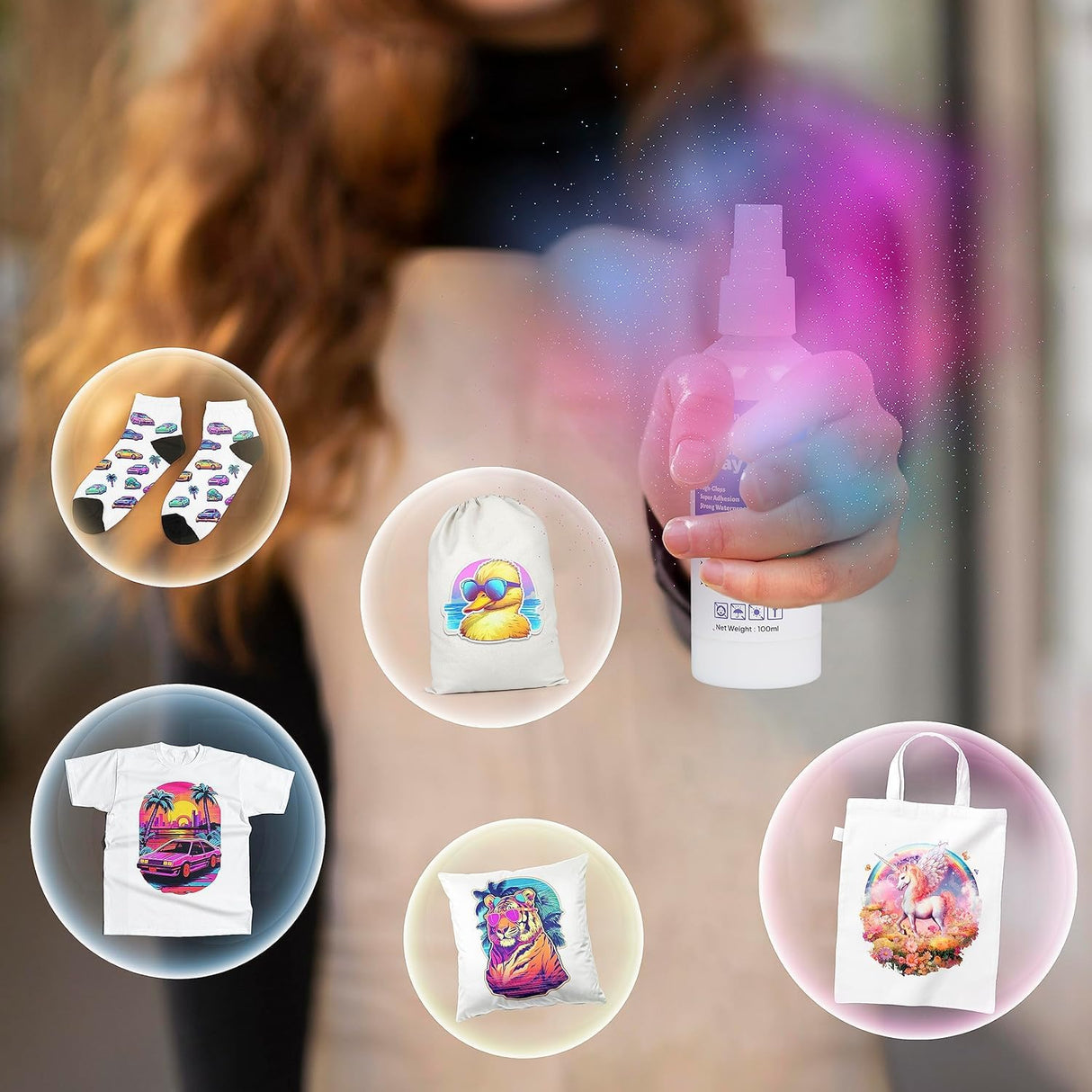 Sublimation Spray for Cotton Shirts with 2 Nozzles, 100ml Upgraded Formula Sublimation Coating Spray for All Fabric,High Gloss,Quick Drying and Adhesive Spray for Polyester,Carton,Tote Bag,Mug KASYU