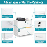 YORKING Wood Lateral File Cabinet with Lock, Storage Filing Cabinet with Full Extension Lockable Drawer Fits A4/Letter/Legal Size File Cabinets for Home Office Organizer, White, 2 Drawers YORKING