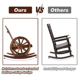AHB Outdoor Wood Rocking Chair, Wagon Wheel Decor Armrest Yard Glider Rocking Patio Chair with Slatted Design, Adirondack Rocking Chair for Porch Lawn Garden Balcony Poolside, Brown (2 PCS) AHB