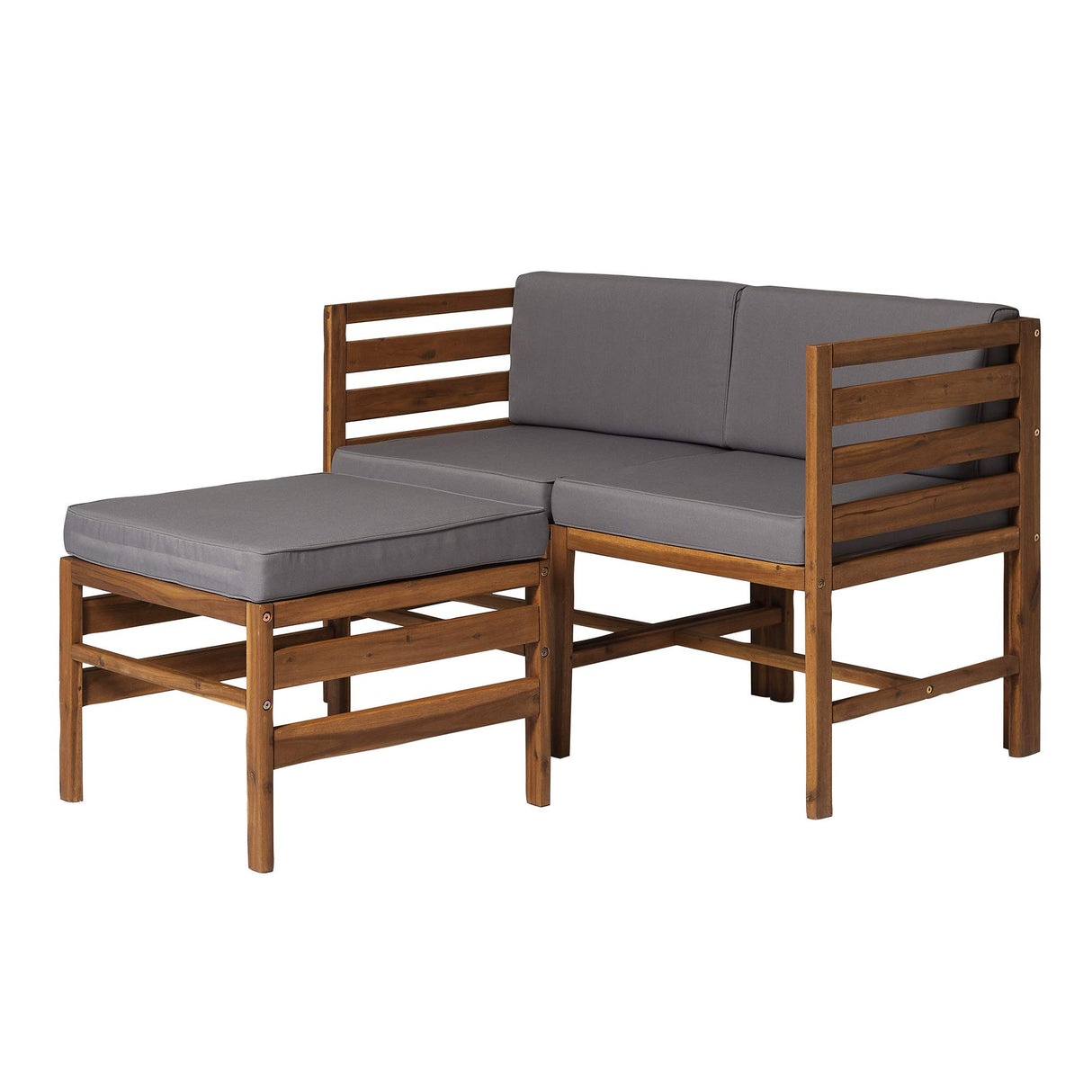 Walker Edison Ravello Contemporary 3 Piece Acacia Wood Outdoor Modular Chat Set with Cushions, Set of 3, Brown Walker Edison