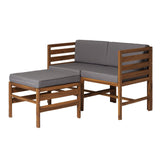 Walker Edison Ravello Contemporary 3 Piece Acacia Wood Outdoor Modular Chat Set with Cushions, Set of 3, Brown Walker Edison