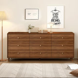 Messenya Mid Century Modern 9-Drawer Dresser, 63 Inch Wide Solid Wood Frame Chest, Walnut Finish, Beveled Design, Heavy-Duty Drawer Glides, Storage Cabinet for Bedroom, Living Room, TV Stand Messenya