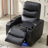 Electric Power Recliner Chair with LED Lights, Home Theater Seating with Swivel Tray Table, Faux Leather Recline Single Sofa Chair for Living Room with Hidden Arm Storage, Cup Holders, Black, 1 Piece Comfort Stretch