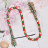 Christmas Wood Bead Garland - Green Red Rustic Wooden Beads with Jute Rope Plaid Tassel Bead Garland for New Year Winter Xmas Tiered Tray Décor Farmhouse Home Kitchen Wall Hanging Decoration Sfoni