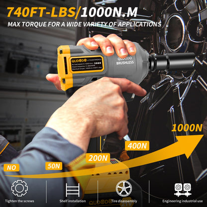 Qudodo 1000N.m 1/2" Impact Gun, 740ft-lbs 21V Cordless Impact Wrench with 2 x 4.0Ah Batteries 5 x Sockets, Power High Torque Pistolas llave De Impacto for Truck Car Mower Home - WoodArtSupply