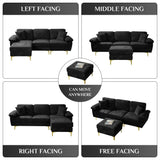 OUYESSIR L Shaped Sectional Sofa Couch, 3 Seat Velvet Sofa with Ottoman and Pillows, Upholstered Comfy Couch Sleeper for Living Room, Bedroom, 91 inches (Black) OUYESSIR