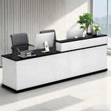 Nuipesn Reception Desk, Counter Desk with Lockable Drawer, Office Computer Table (Pure White+Black/Left, 86.61" L*23.62" W*39.37" H) Nuipesn